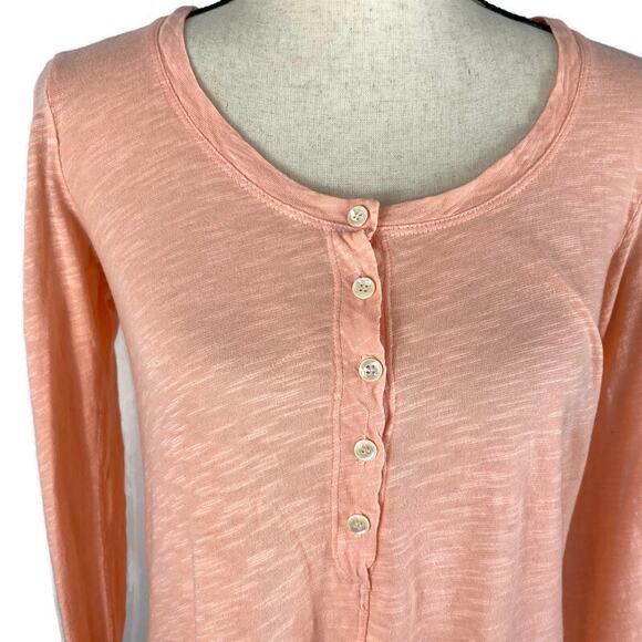Left of Center Henley Top Anthropologie Button Scoopneck Tunic Pink Womens XS - Picture 6 of 10